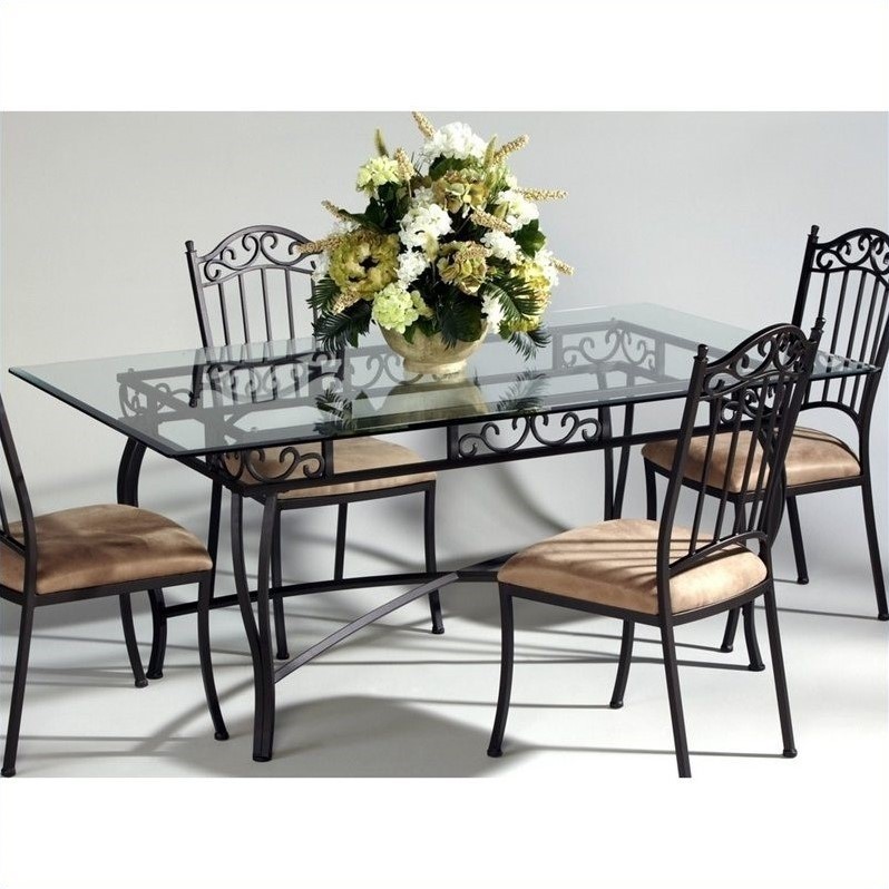Chintaly rectangular glass top wrought iron dining table