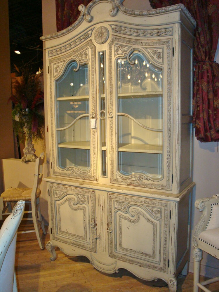 French country handcarved off white buffet hutch display