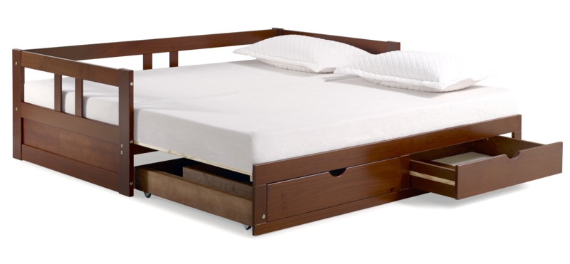 Bechtold Twin to King Solid Wood Frame Extendable Daybed With 2 Drawers And Trundle Guest bed