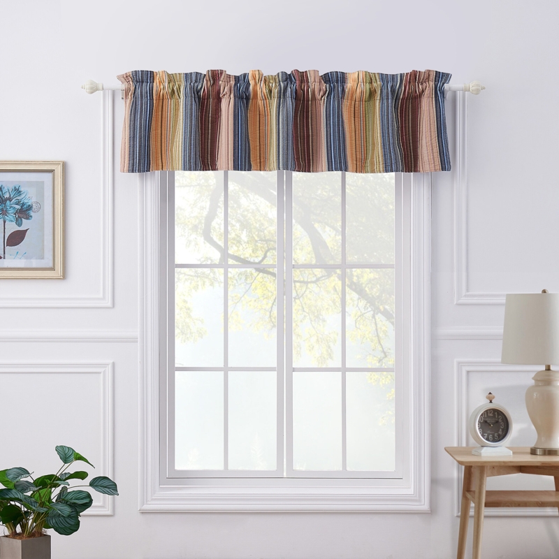 Correen Striped Cotton Tailored 84'' W Window Valance in