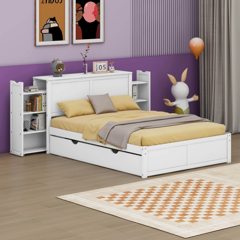 Henlee Katelon Platform Bed with Pull Out Shelves and Twin Size Trundle