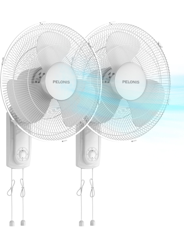 PELONIS 16'' Oscillating Wall Mount Fan with 3 Speed Settings Adjustable Tilt 2 Packs White