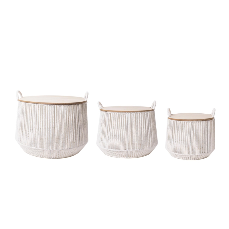 3 of Pieces Wood and Paper Rope Basket Set