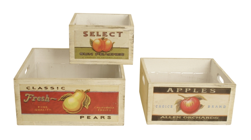 3 Piece Assorted Retro Fruit Solid Wood Crate Set
