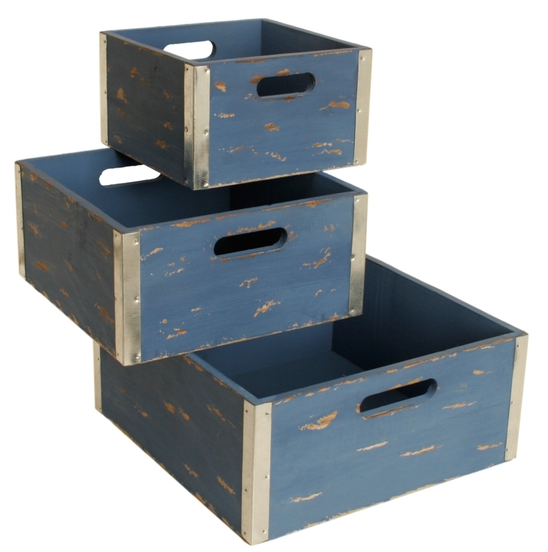 3 Piece Distressed Wooden Crate Set
