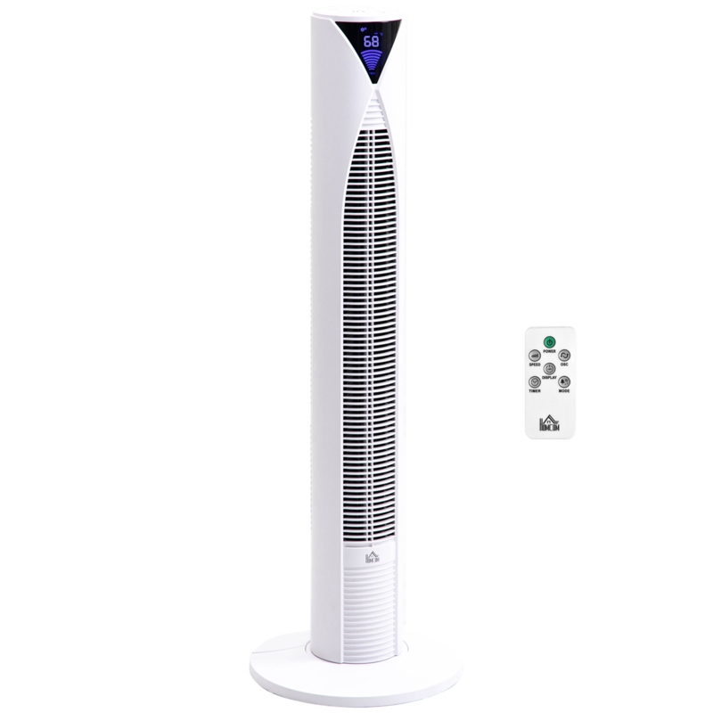 37.75" Tower Fan Cooling For Bedroom With 3 Speed, 12H Timer, Oscillating, LED Sensor Panel, Remote Control, White