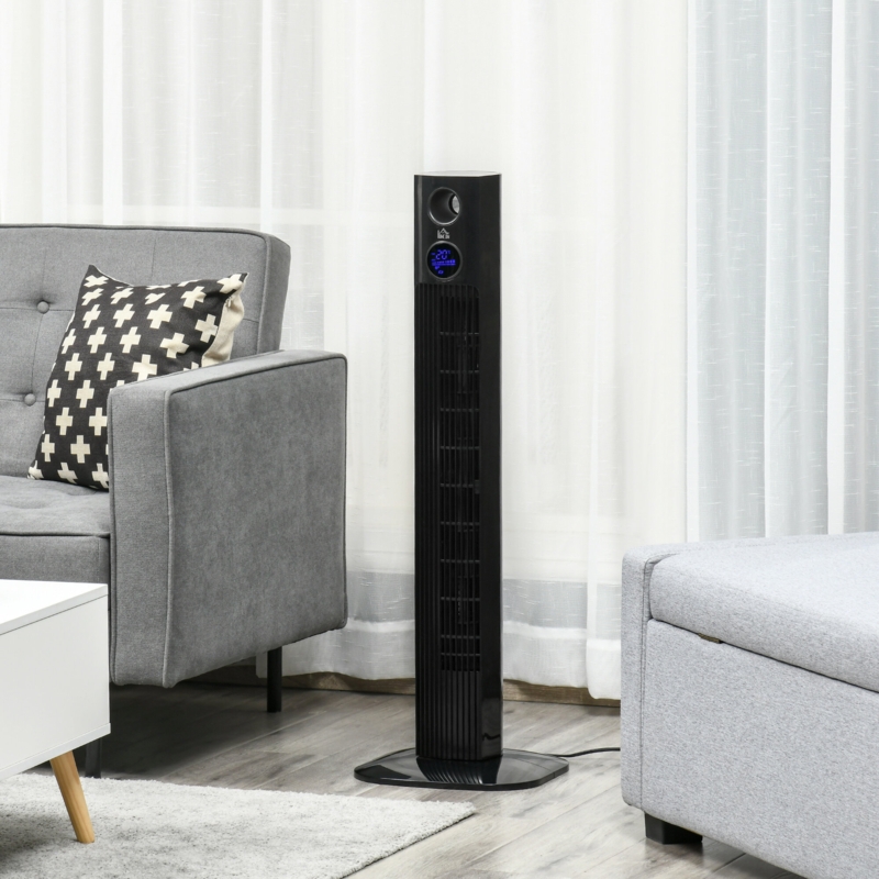 Freestanding Tower Fan Cooling With Aroma Function, Oscillating, 12H Timer, LED Sensor Panel, Remote Controller, For Bedroom, Black