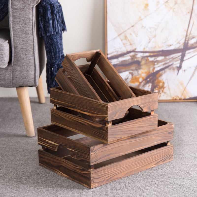 Nesting Rustic 3 Piece Solid Wood Crate Set