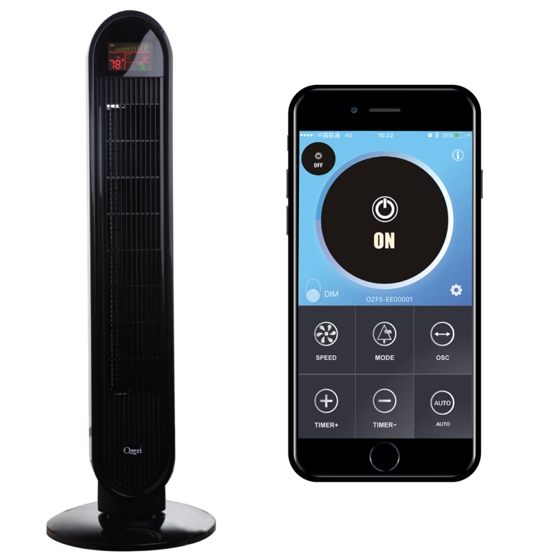 Ozeri 360 Oscillation Tower Fan, with Bluetooth and Micro-Blade Noise Reduction Technology