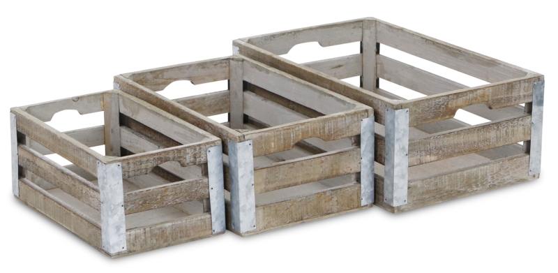 Slatted 3 Piece Solid Wood Crate Set