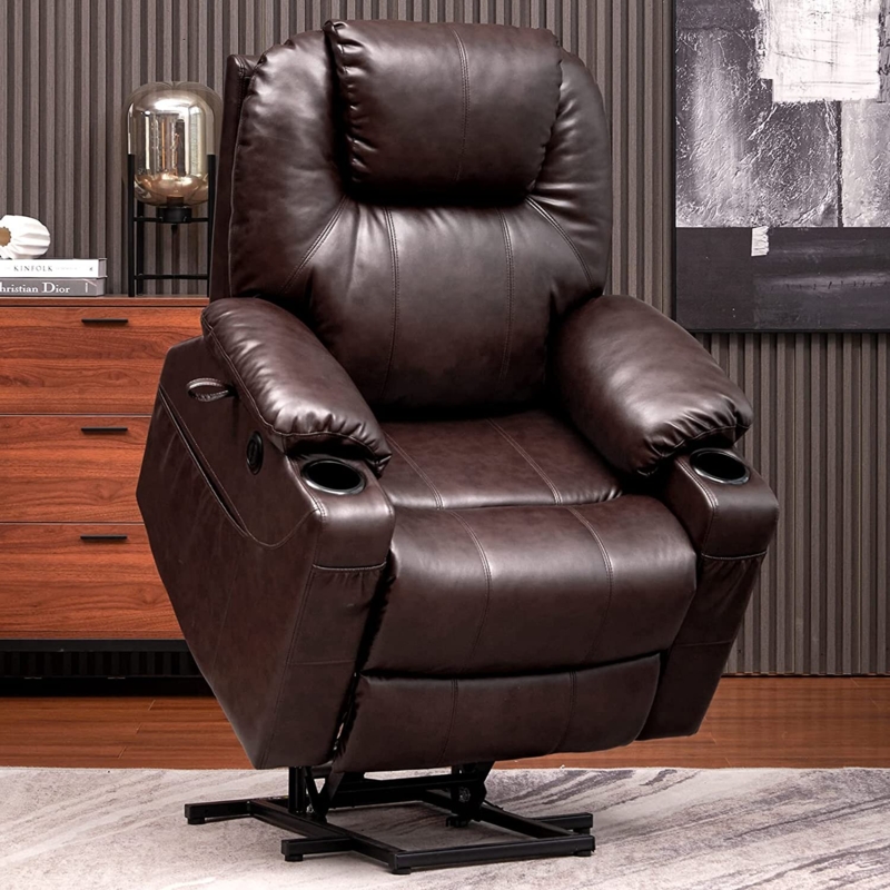 33.5'' Wide Genuine Leather Power Standard Recliner with Massage and Heated