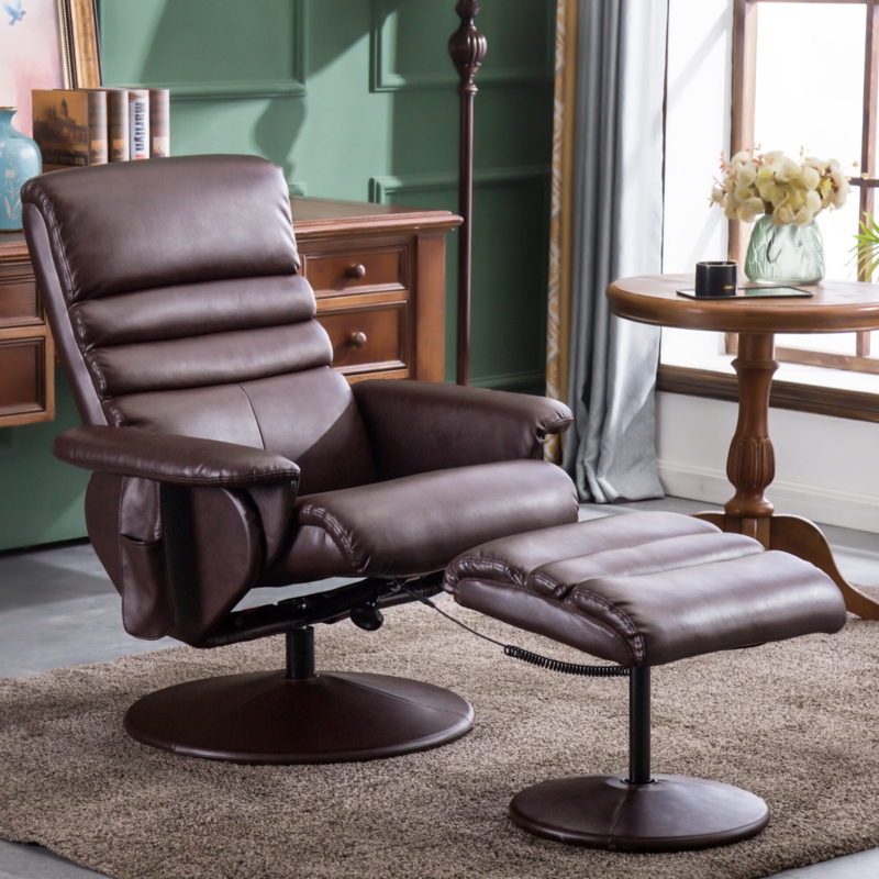 Airanna Faux Leather Swivel Recliner with Ottoman