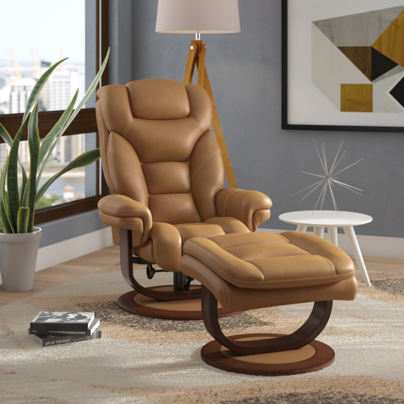 Bloomfield 33.5" Wide Leather Match Manual Swivel Ergonomic Recliner with Ottoman