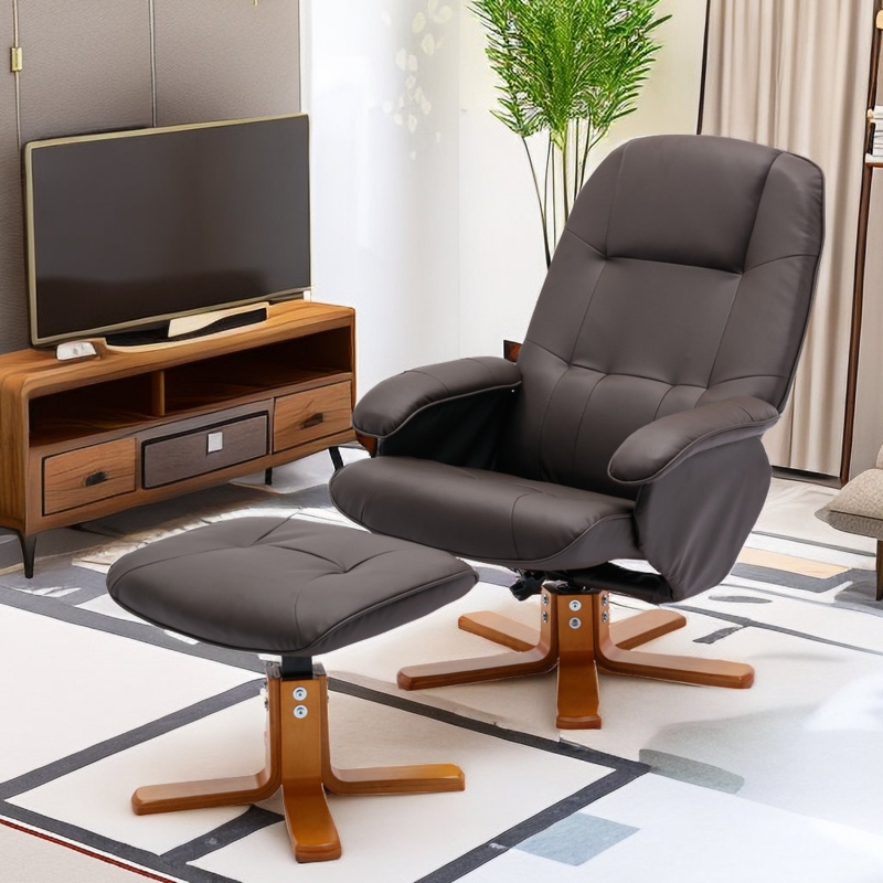 Swivel Feingold PU Leather Swivel Recliner Chair with Ottoman Set