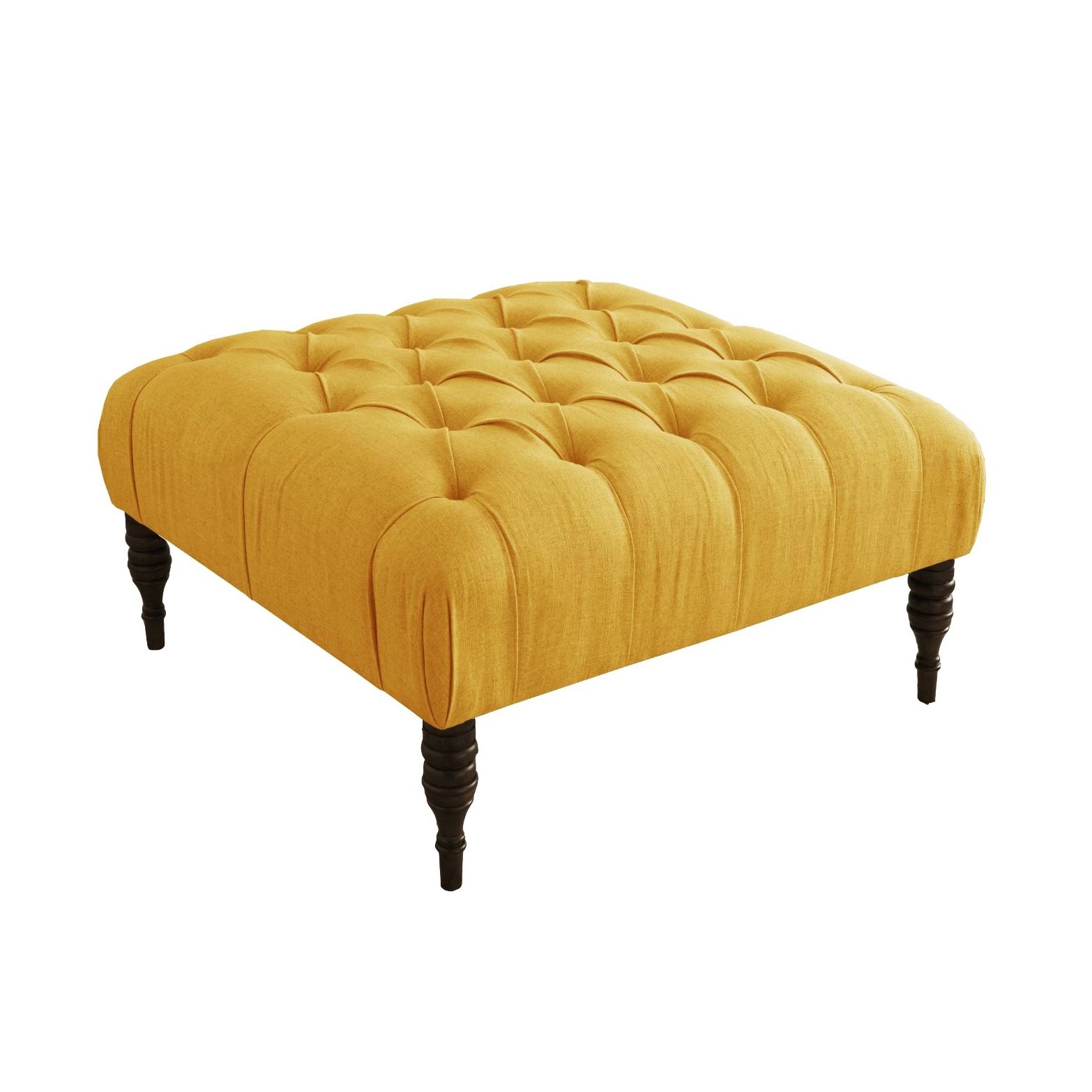 Skyline Furniture Tufted Cocktail Ottoman in Linen French Yellow