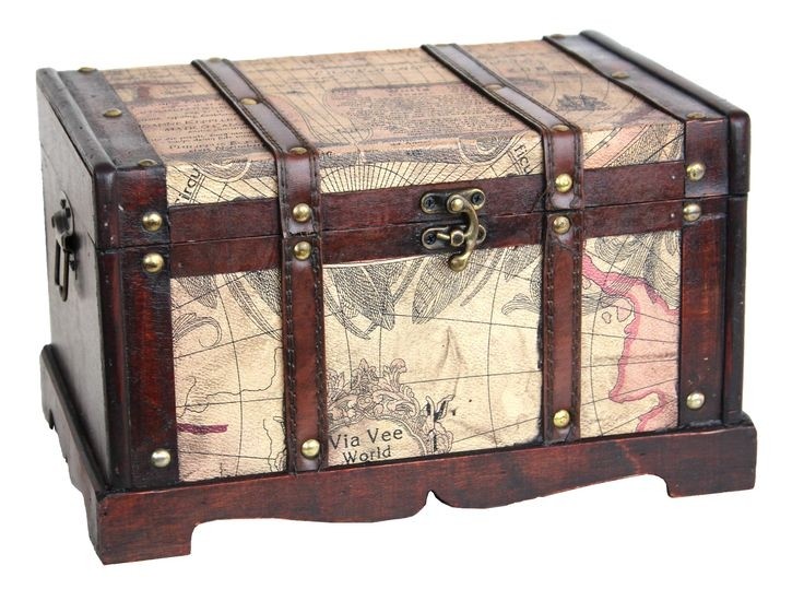 Old World Map Wooden Trunk
