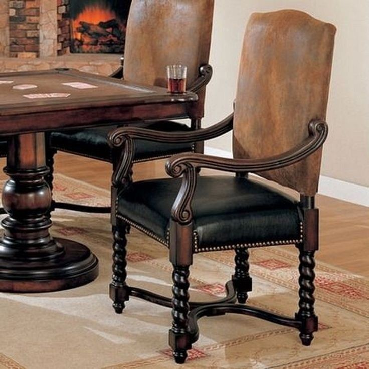 Coaster European Style Game/Dining Arm Chairs with Nail Head Trim, Set of 2