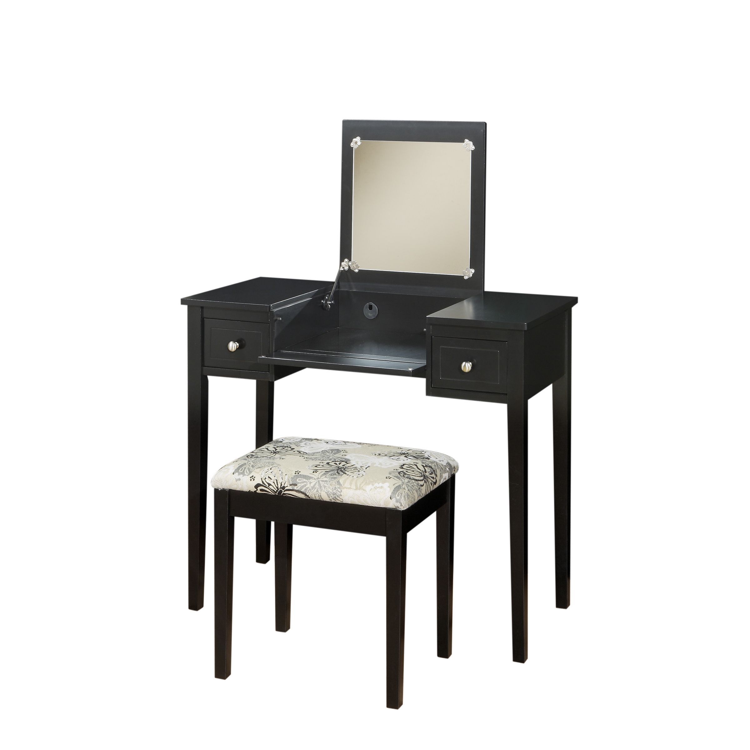 Linon Home Decor Vanity Set with Butterfly Bench, Black
