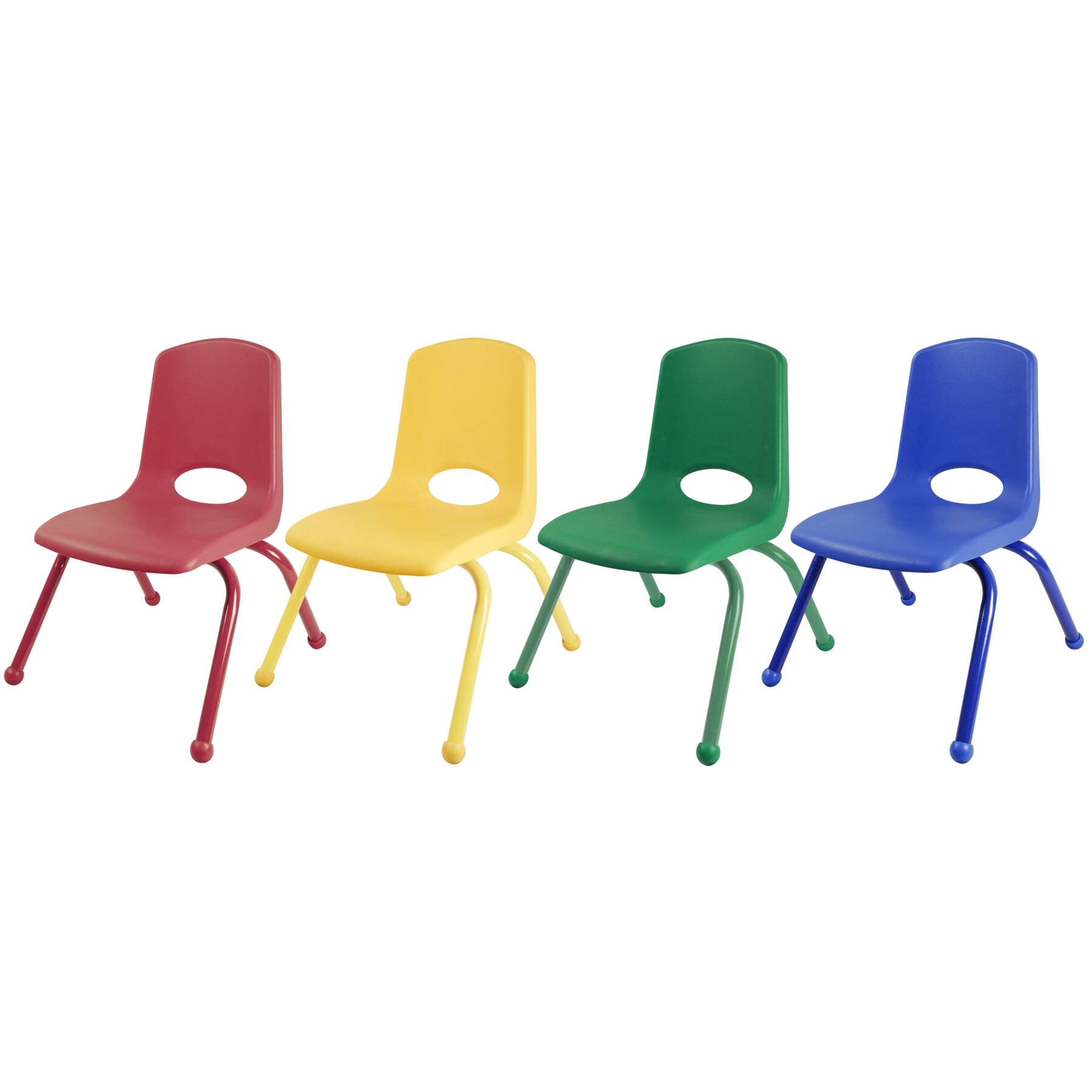 12" Plastic Classroom Stackable Chair Seat Color: Yellow, Foot Type: Ball Glide, Leg Color: Chrome