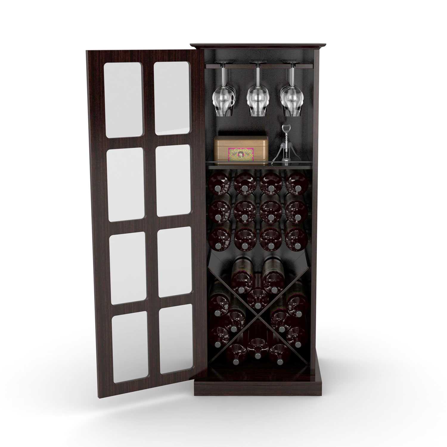 Atlantic 94835842 Windowpane 24 Wine Cabinet in Espresso