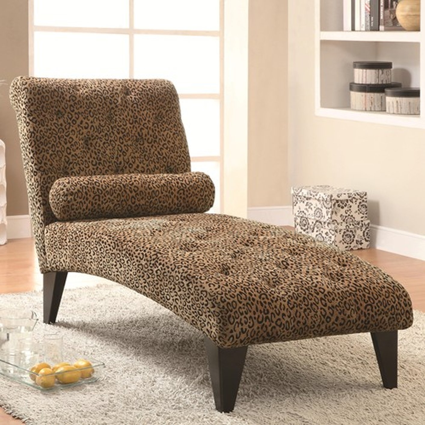 Coaster Leopard Print Living Room Armless Chaise in Black