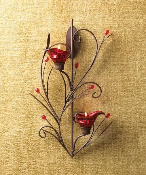 Gifts & Decor Ruby Blossom Tealight Candle Holder Wall Sconce Decor