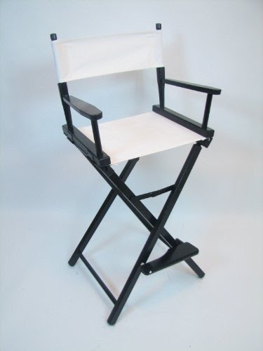 Gold Medal 30" Bar Height Black Frame Directors Chair (White)