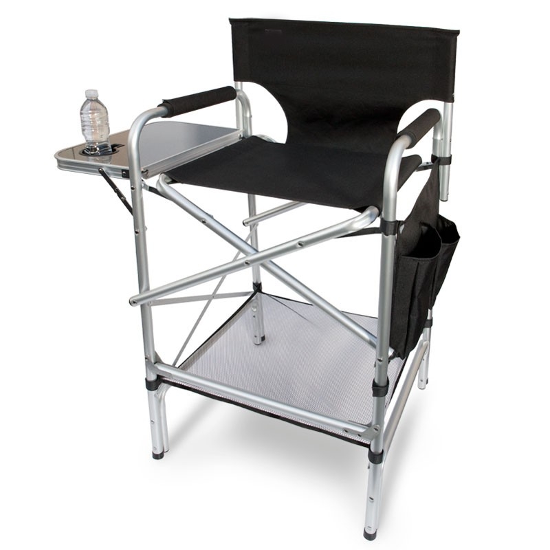 WORLD CLASS Tall Heavy Duty Folding Directors Chair with Side Table, Cup Holder, Footrest, Dual-Pocket Side Storage Bag, AND NEW UNDER SEAT STORAGE NET!