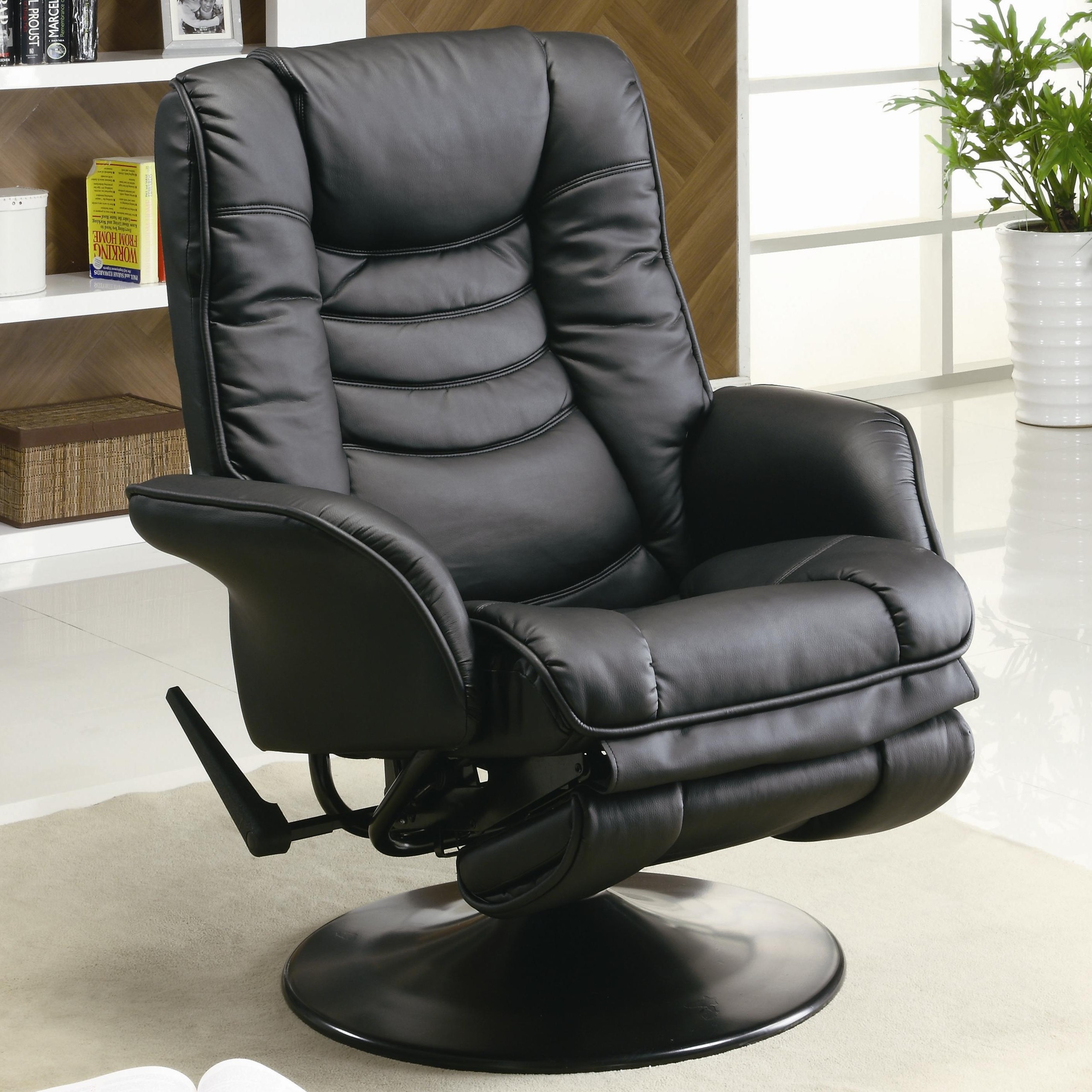 Swivel Recliner Chair with Flair Tapered Arm in Black Leatherette