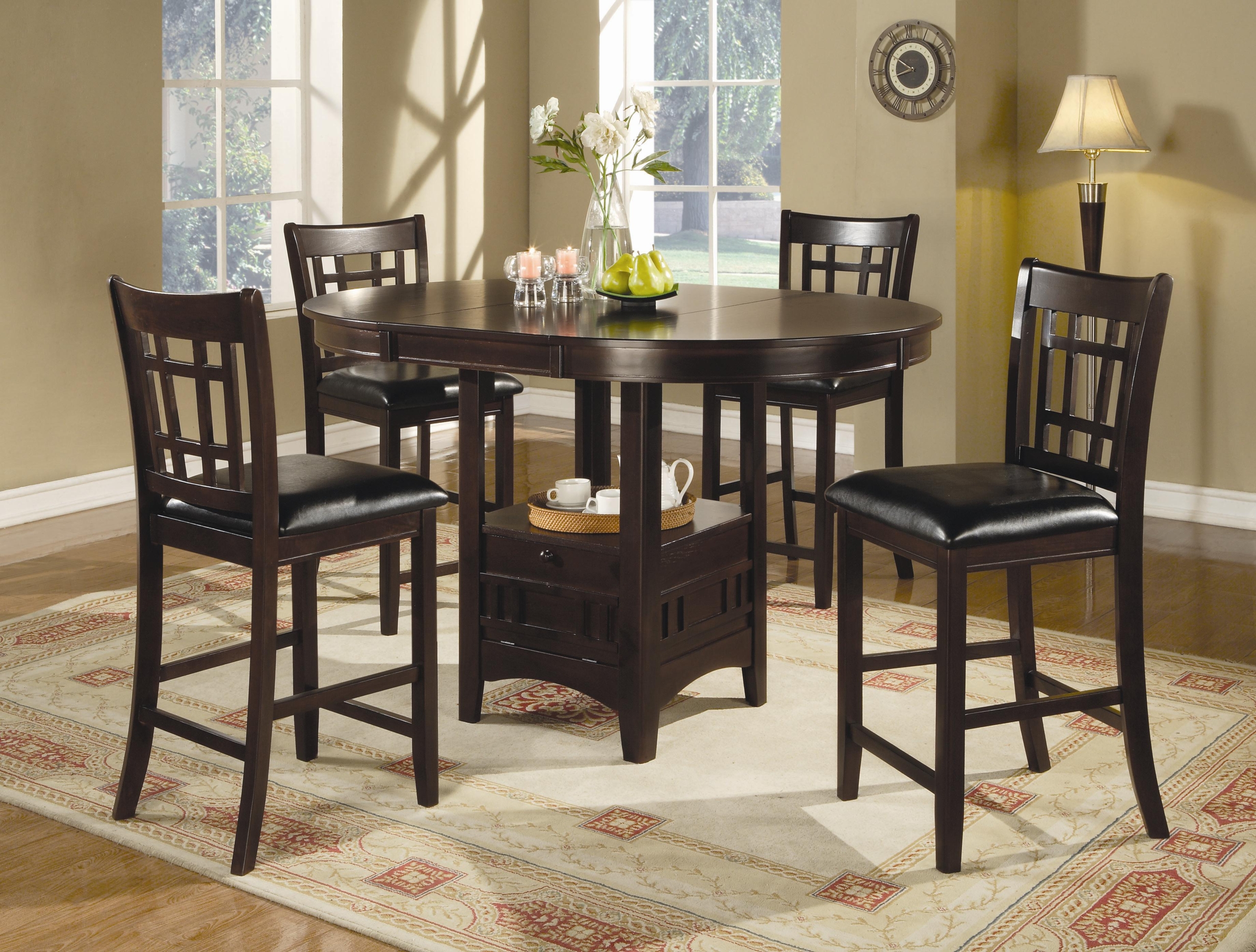 5pc Counter Height Dining Table and Stools Set Dark Cappuccino Finish