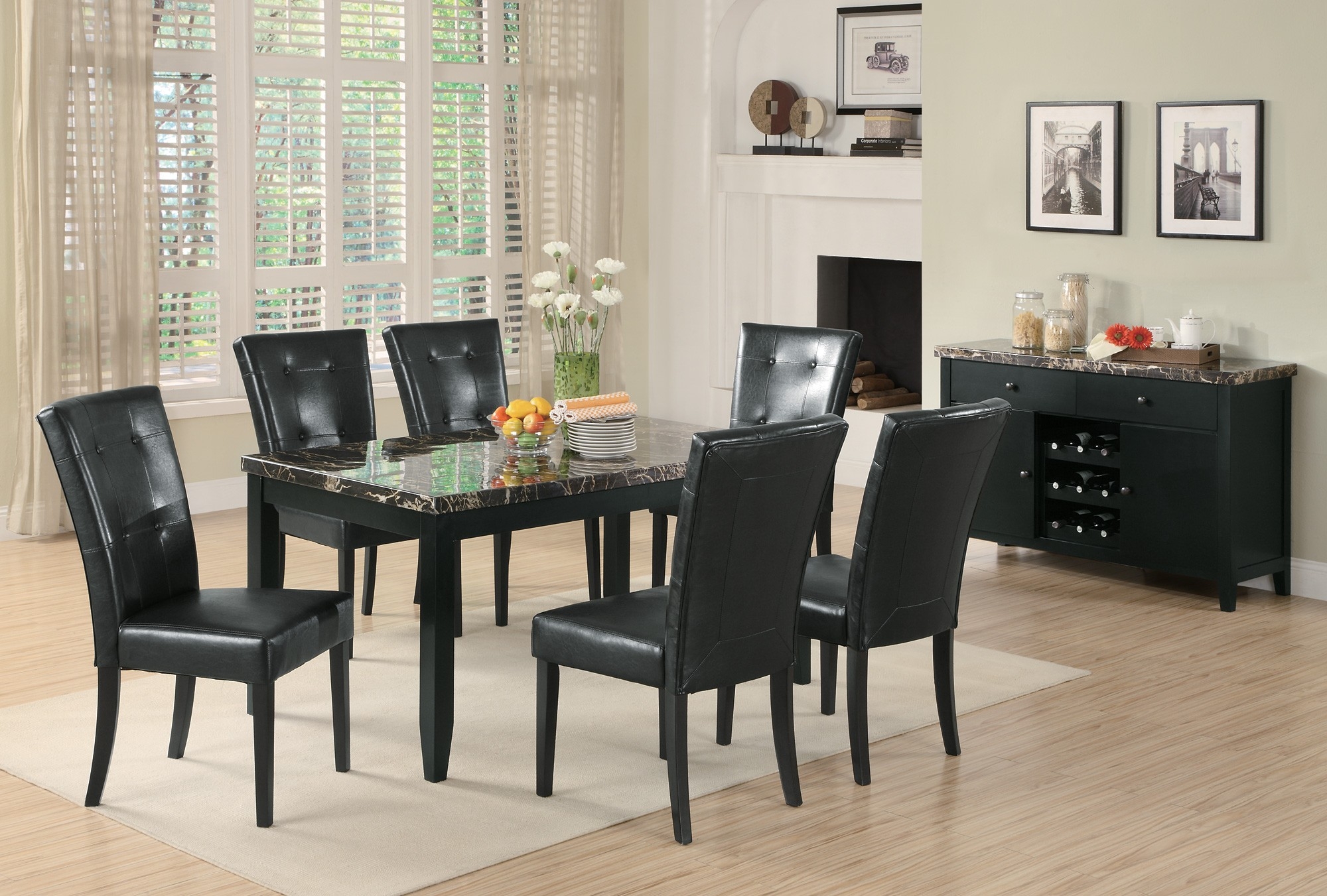 7 Piece Parson Dining Set Anisa Collection Coaster Black Leather