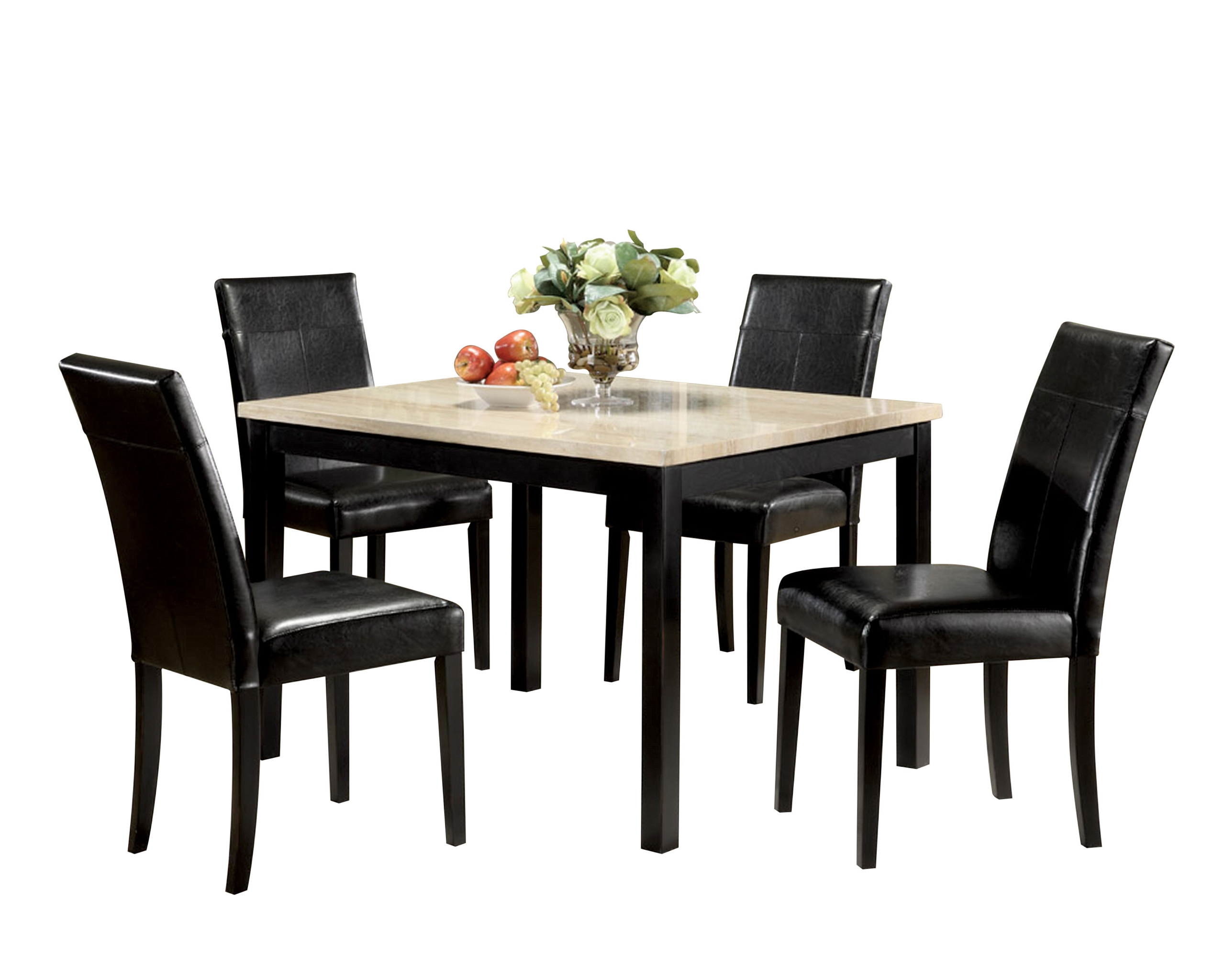 ACME Contemporary Faux Marble Dining Set, White