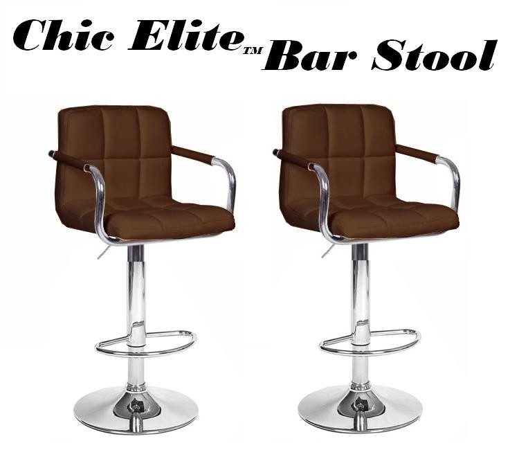Chic Elite Modern Adjustable Synthetic Leather Bar Stools - Black - Set of 2