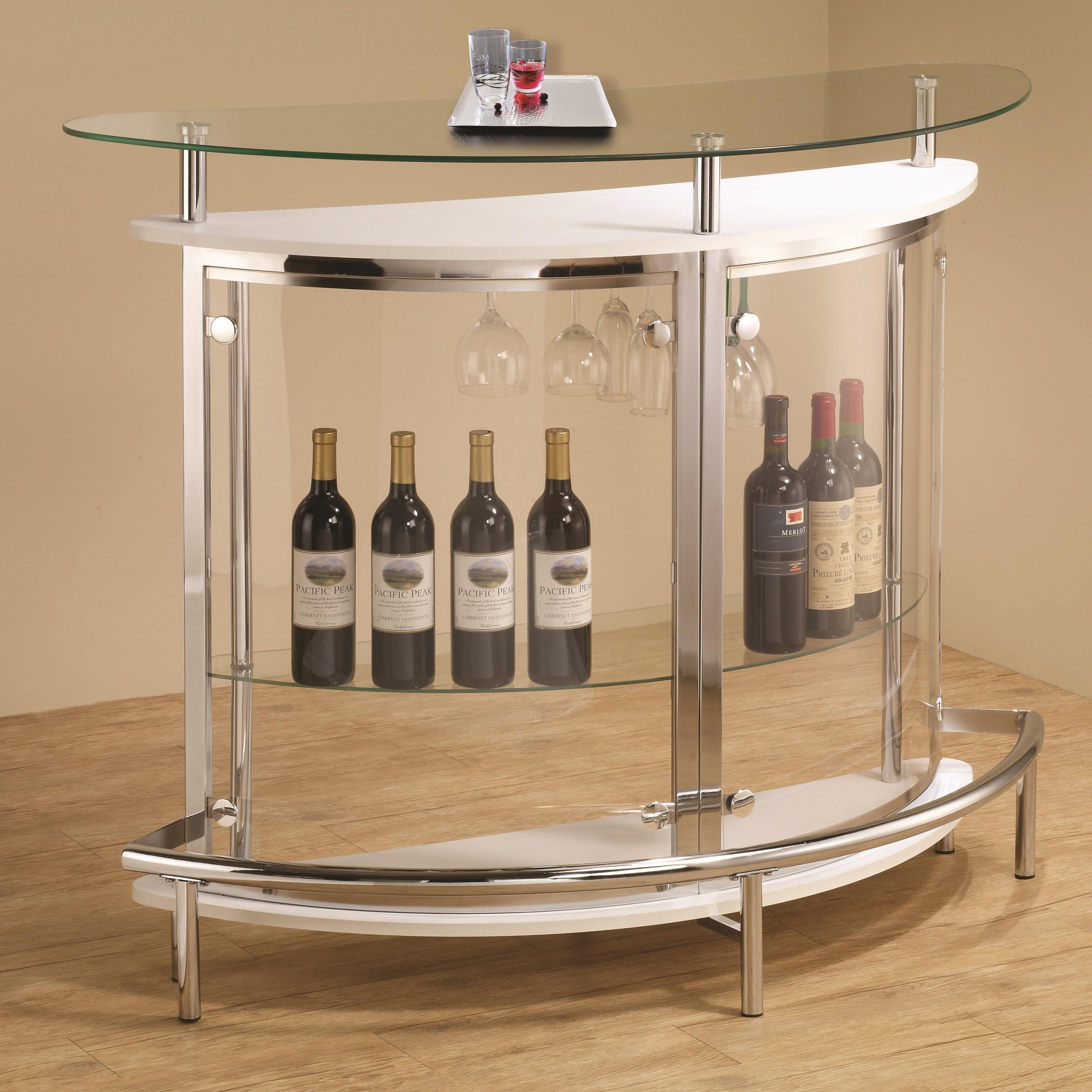 White Tempered Glass Bar Counter Wine Storage Footrest Home Dining Furniture 