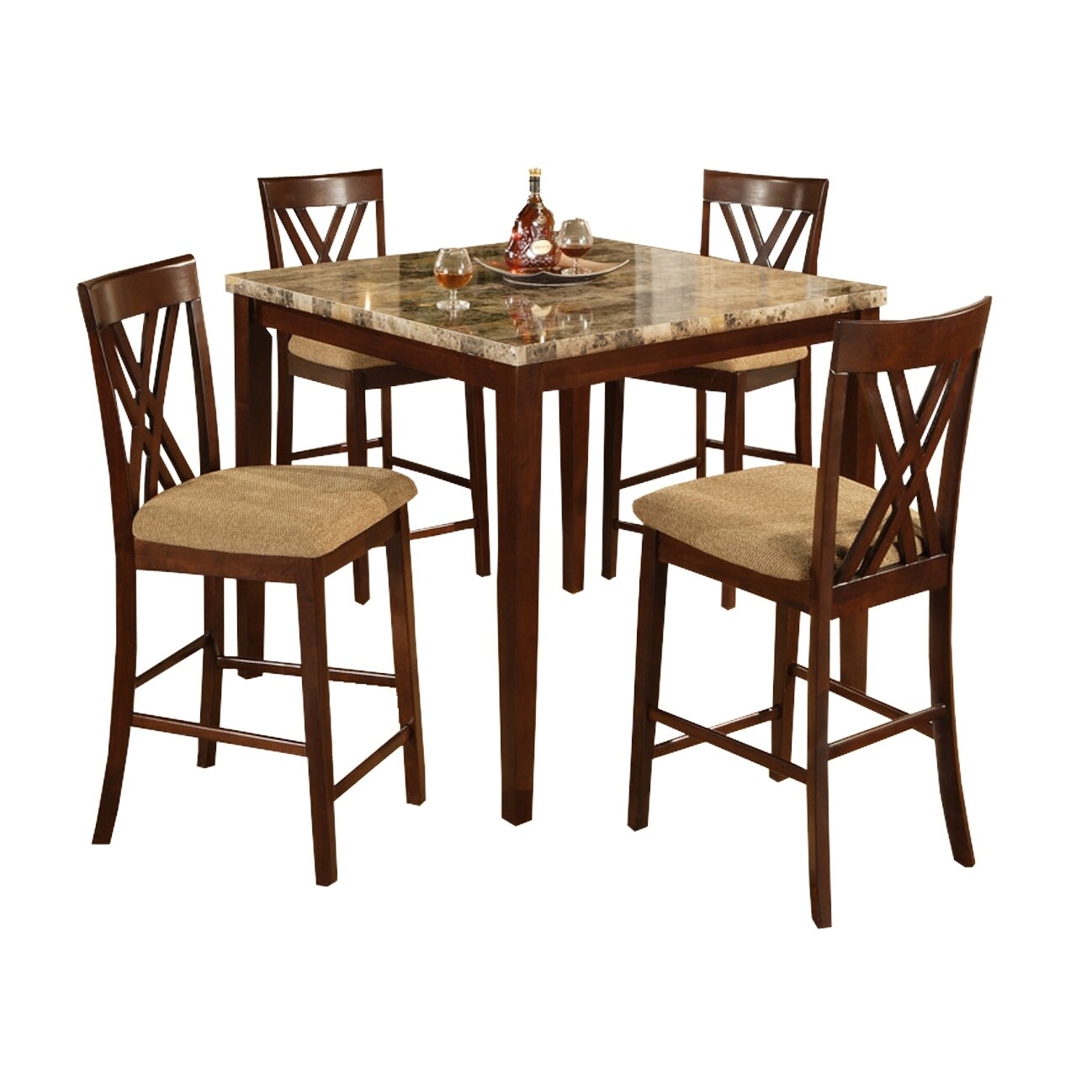 Home Source Industries 11907 Espresso Marble Counter Height Dining Table with 4 Chairs, Brown