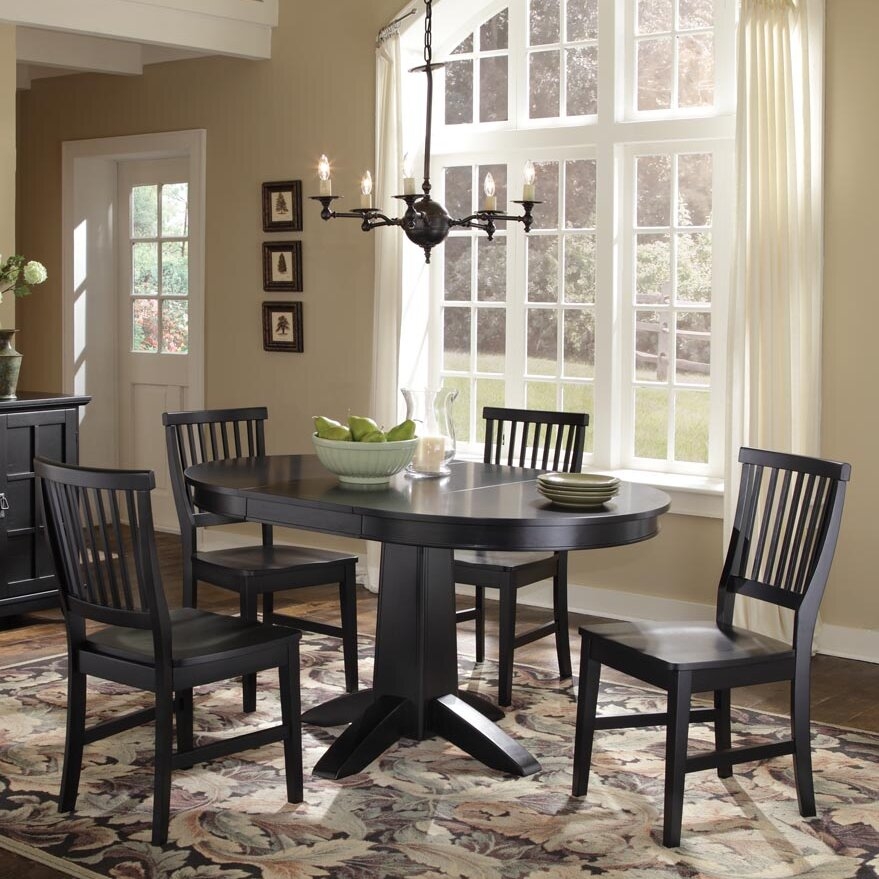 Home Style 5181-308 Arts and Crafts 5-Piece Round Dining Table Set, Black Finish