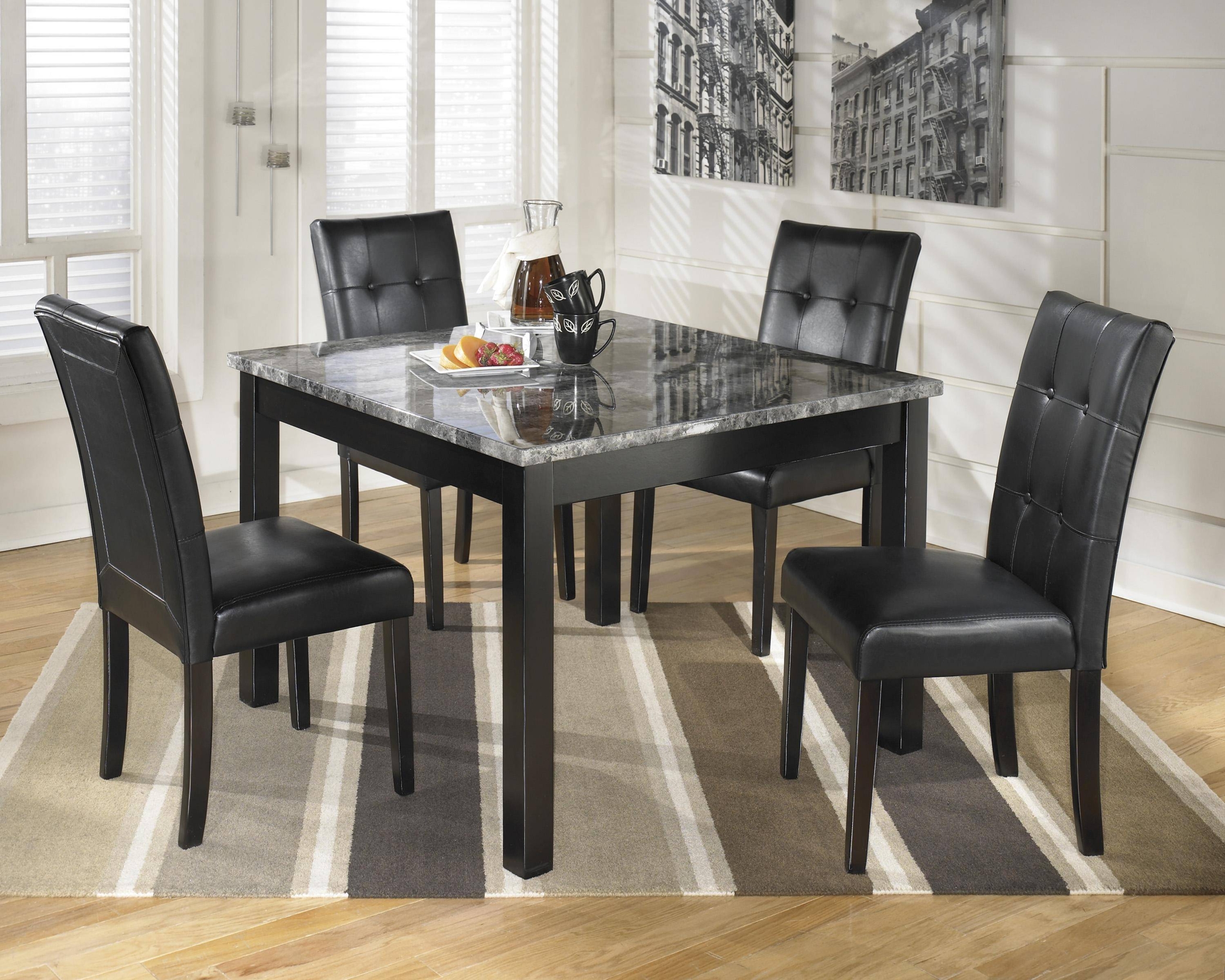 Maysville 5 Piece Contemporary Square Marble Top Dining Table Side Chair Set