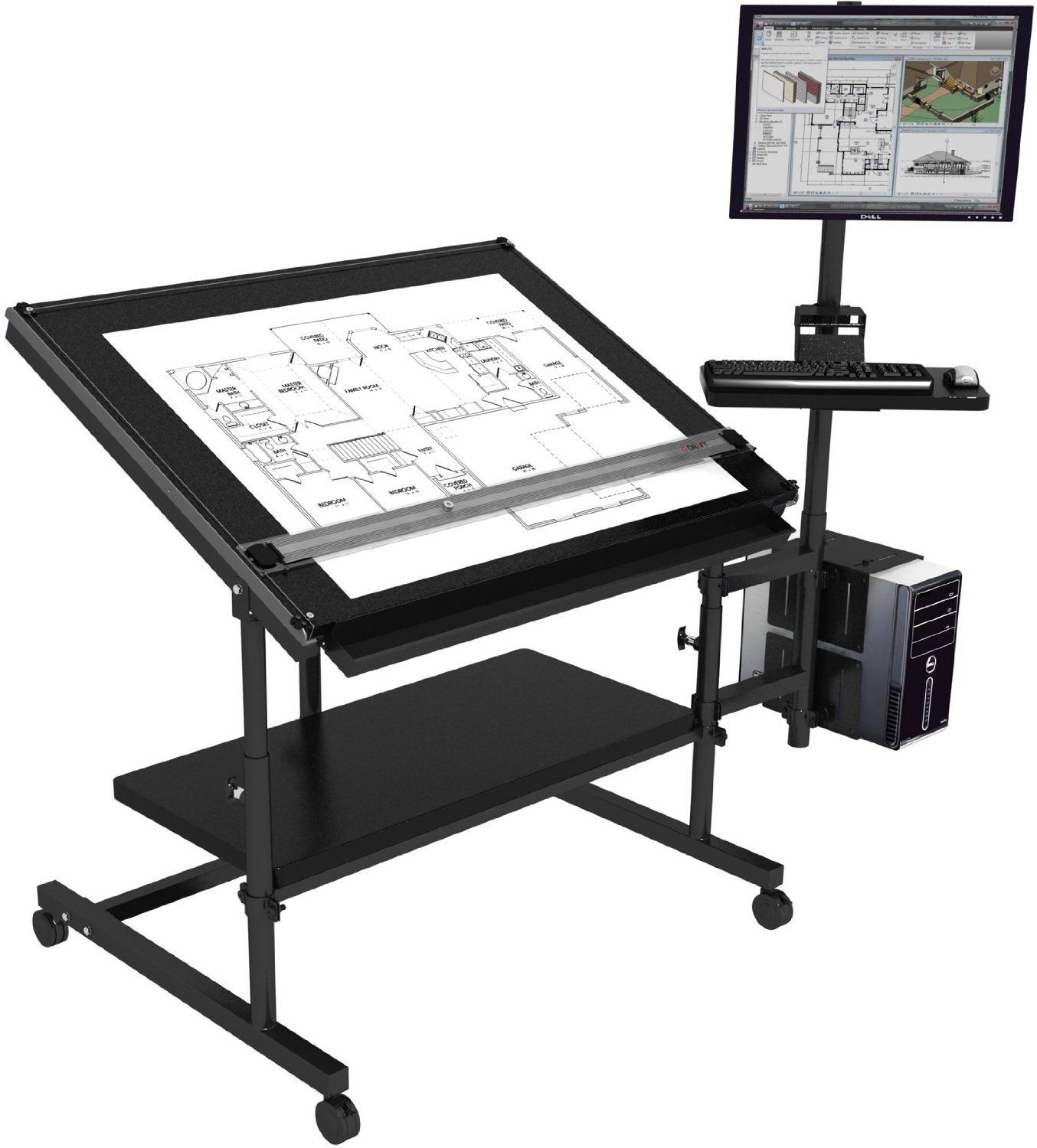 Professional Drafting Table 48"x36" - Black Frame, Black Surface