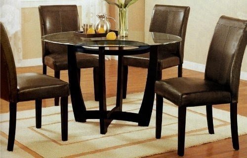 Roundhill Furniture Wesley 5-Piece Round Glass Top Cappuccino Finish Dining Set