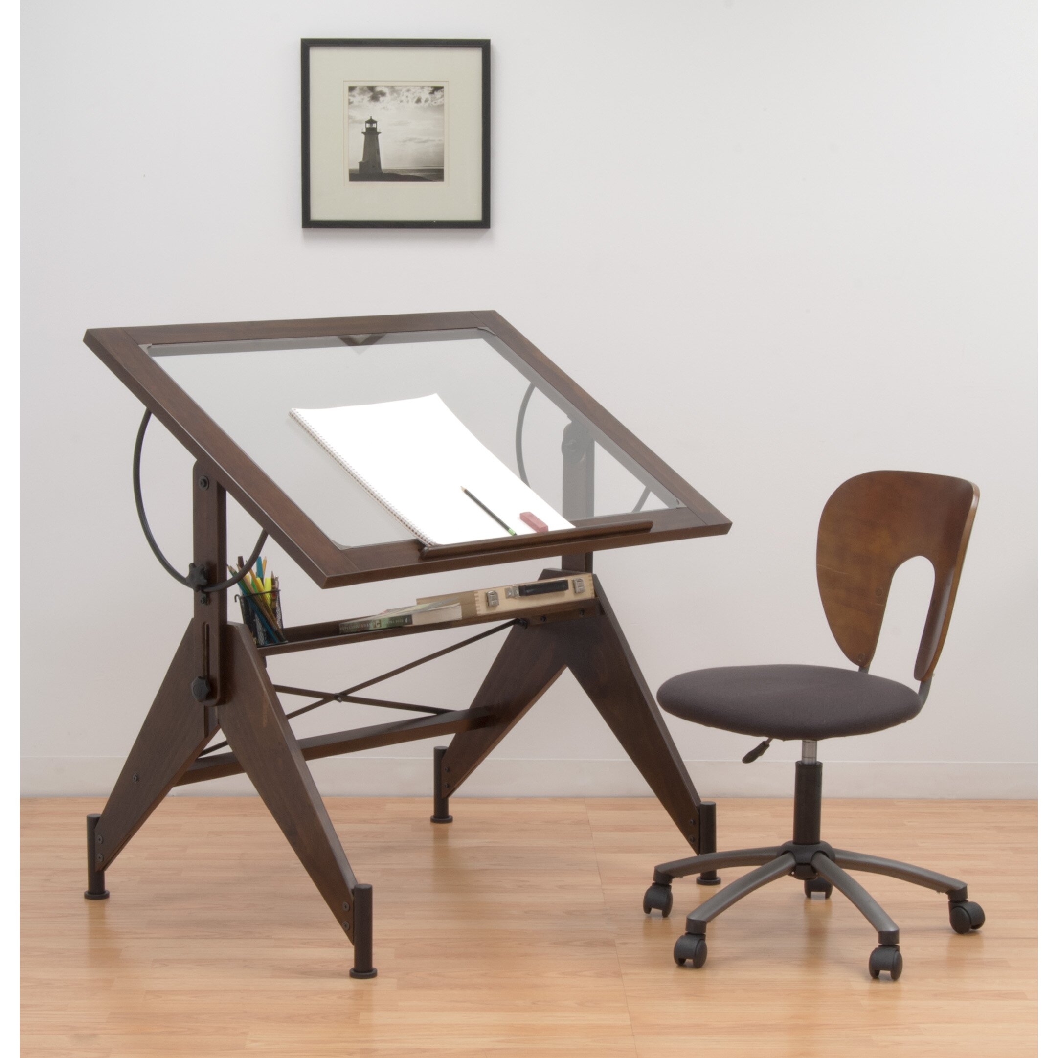 Glass drafting table on sale with light