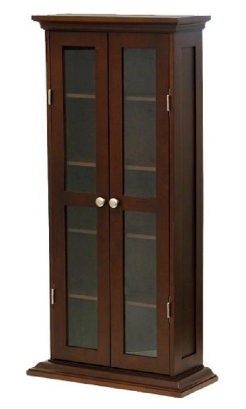 Winsome Wood CD/DVD Cabinet with Glass Doors, Antique Walnut