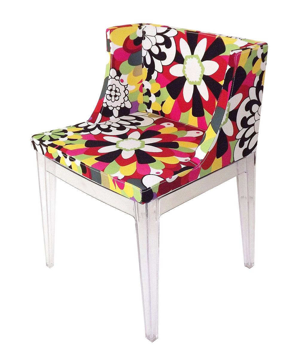 Accent Chair with Floral Patterned Fabric Seat and Transparent Legs