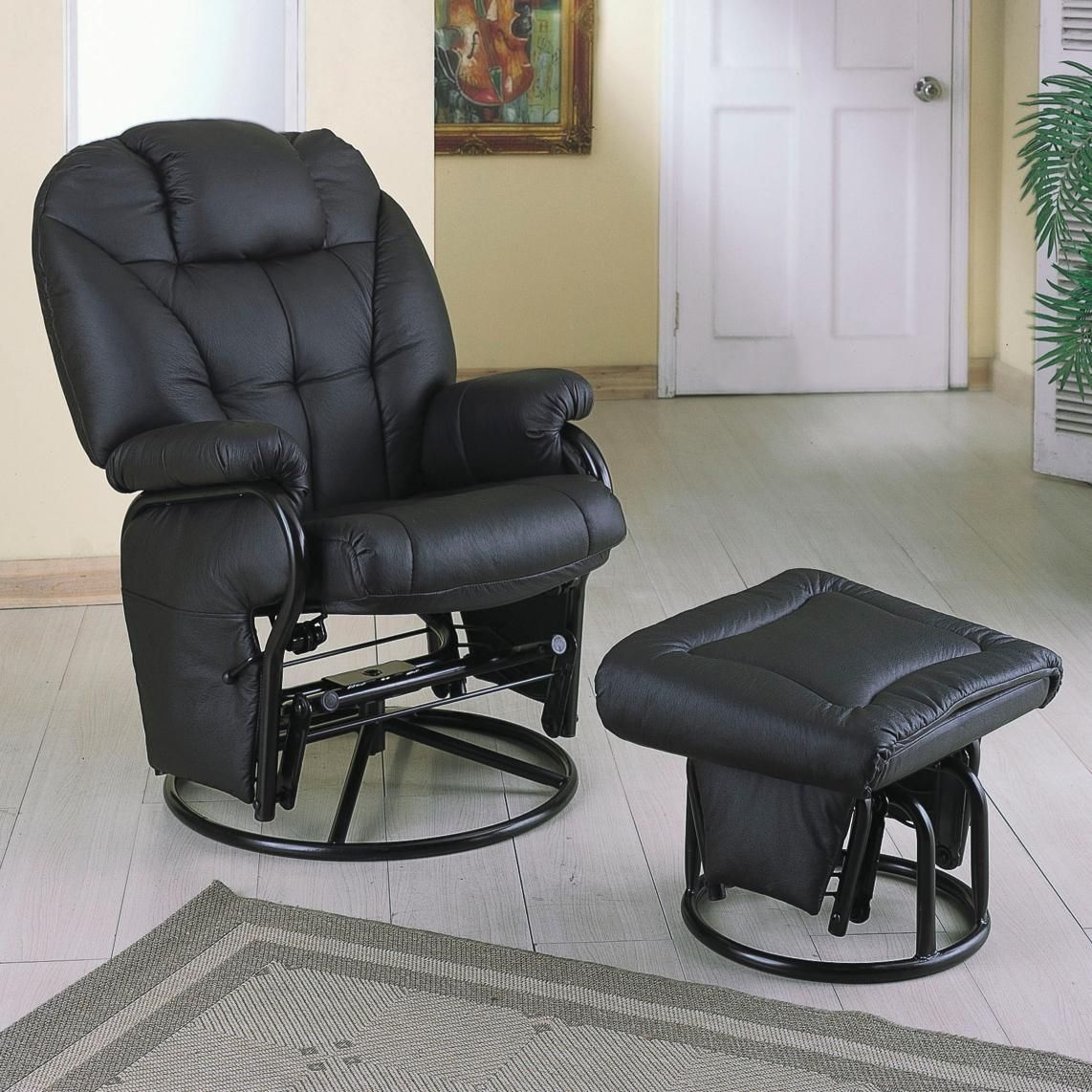 Black Leatherette Glider Recliner with Ottoman by Coaster