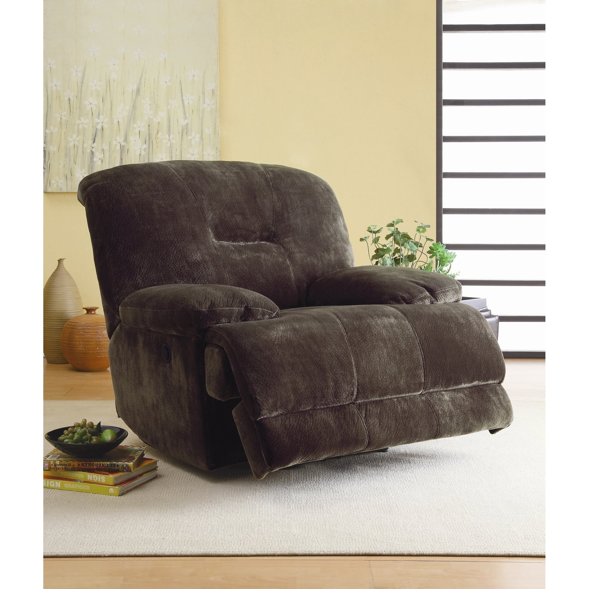 Homelegance 9723-1PW Upholstered Power Recliner Chair, Dark Brown, Textured Plush Microfiber