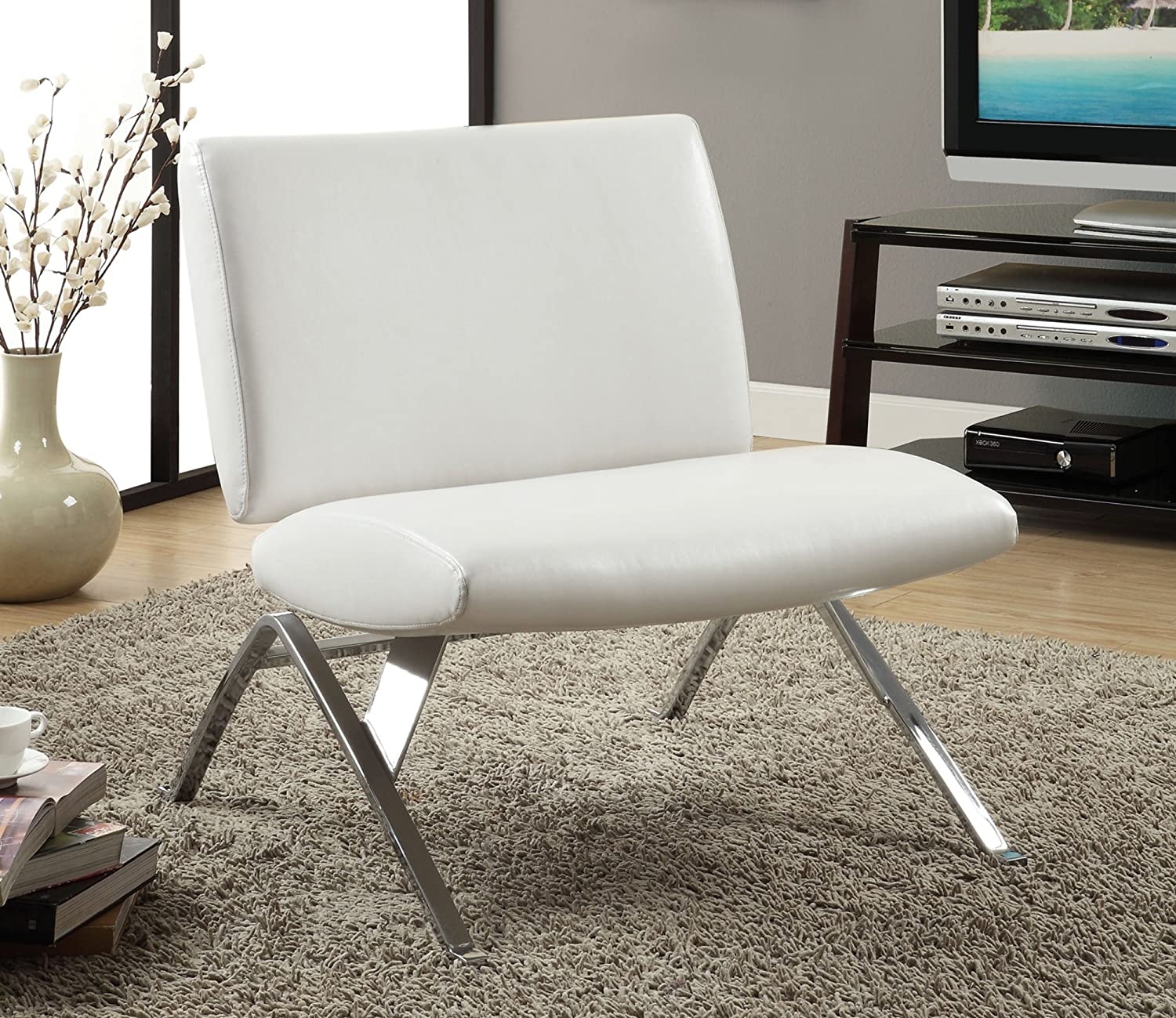 Monarch Specialties White Leather and Chrome Modern Accent Chair