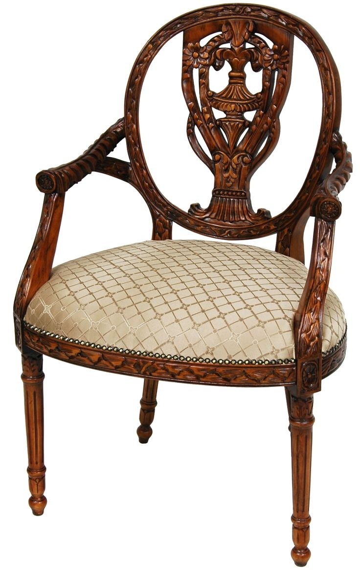 Oriental Furniture Antique Design Furniture and Decor 37-Inch Queen Victoria Occassional Arm Chair, Beige Tile