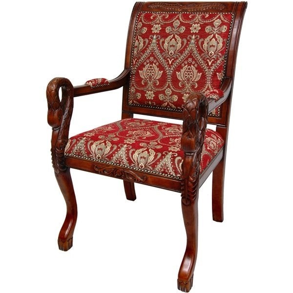 Oriental Furniture European Style Upholstered Furniture, 40-Inch Queen Anne Sitting Room Chair with Crimson Fleurs-De-Lis
