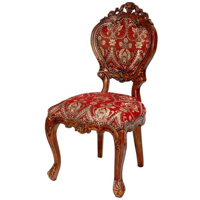 Oriental Furniture Queen Victoria Side Chair, Crimson Fleurs-De-Lis