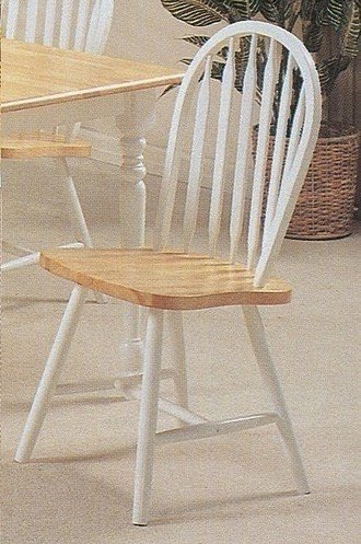 Set of 4 Natural & White Finish Arrow Back Windsor Wood Dining Chairs
