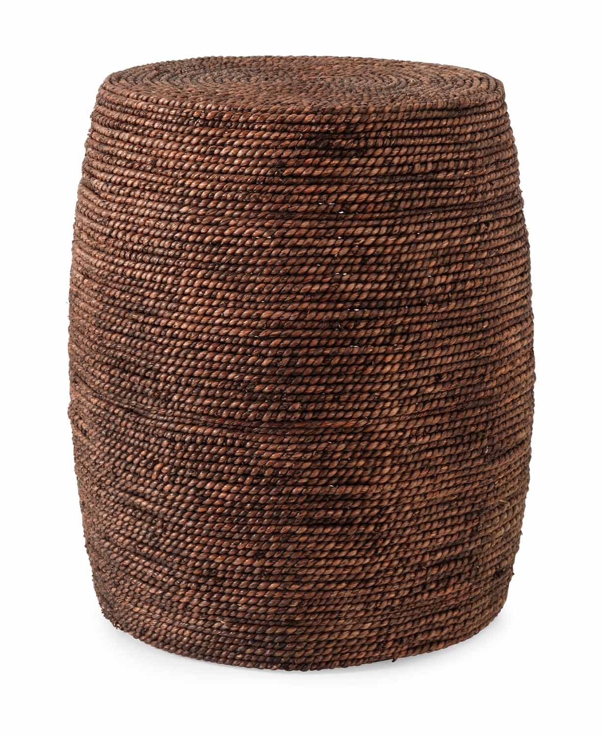 19" African Inspired Woven Elm and Seagrass Warm Honey Brown Ottoman